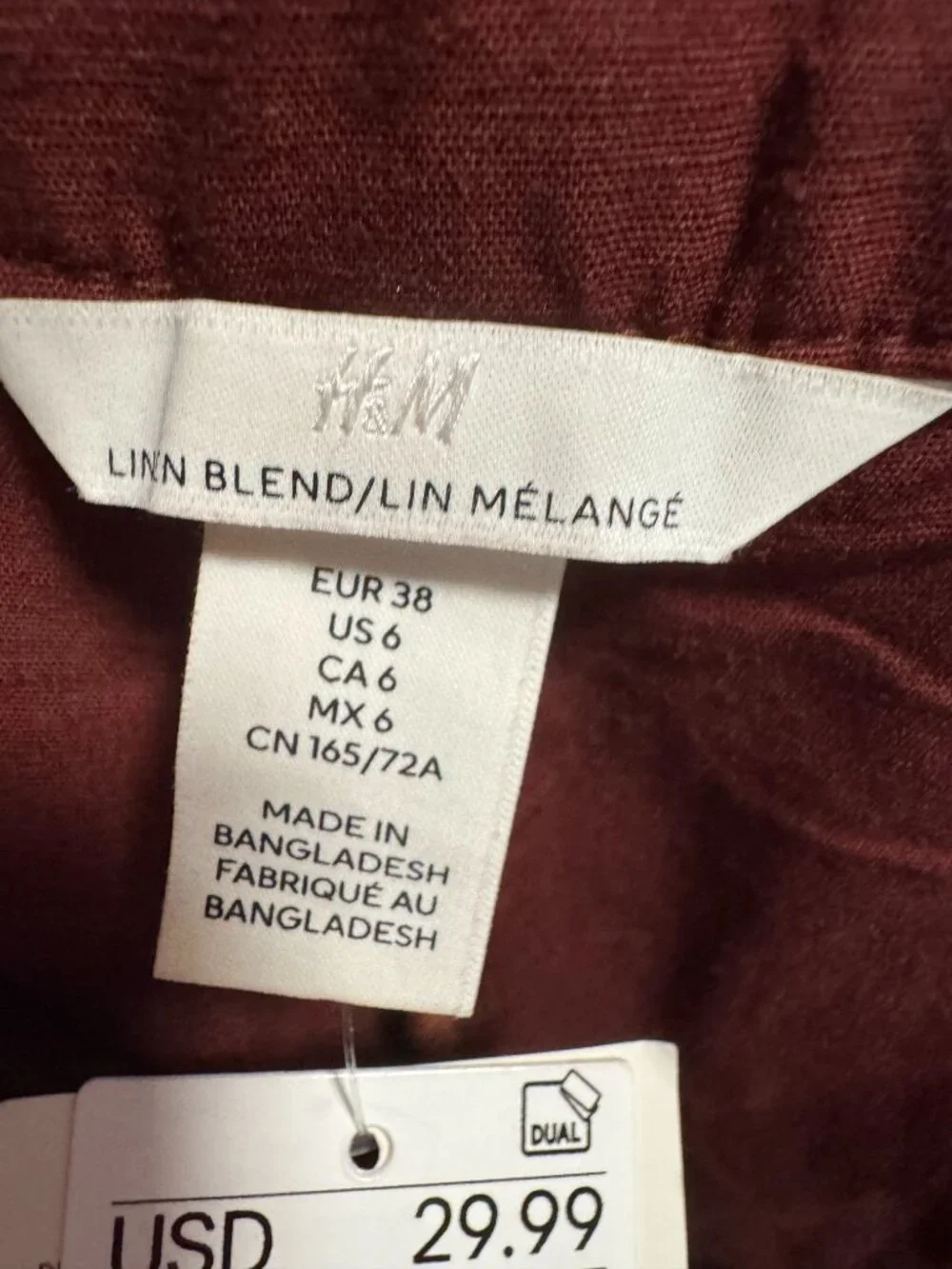 H&M women wide leg hi-waist linen blend one pleat pant size 6 new with tag